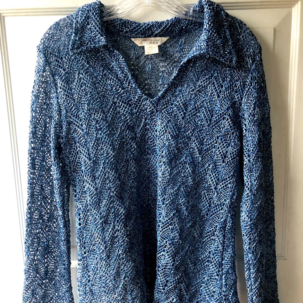 Express open knit blue top, v neck, size L